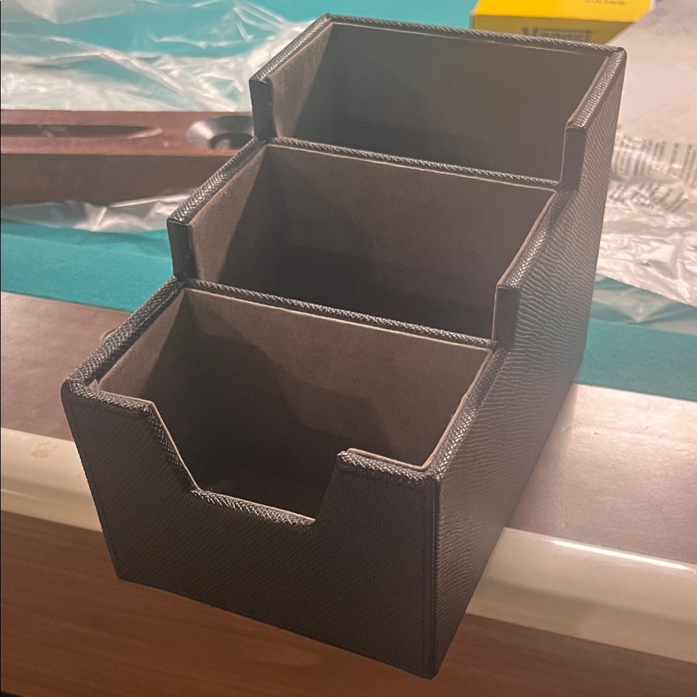 Black Faux Leather Desk Organizer